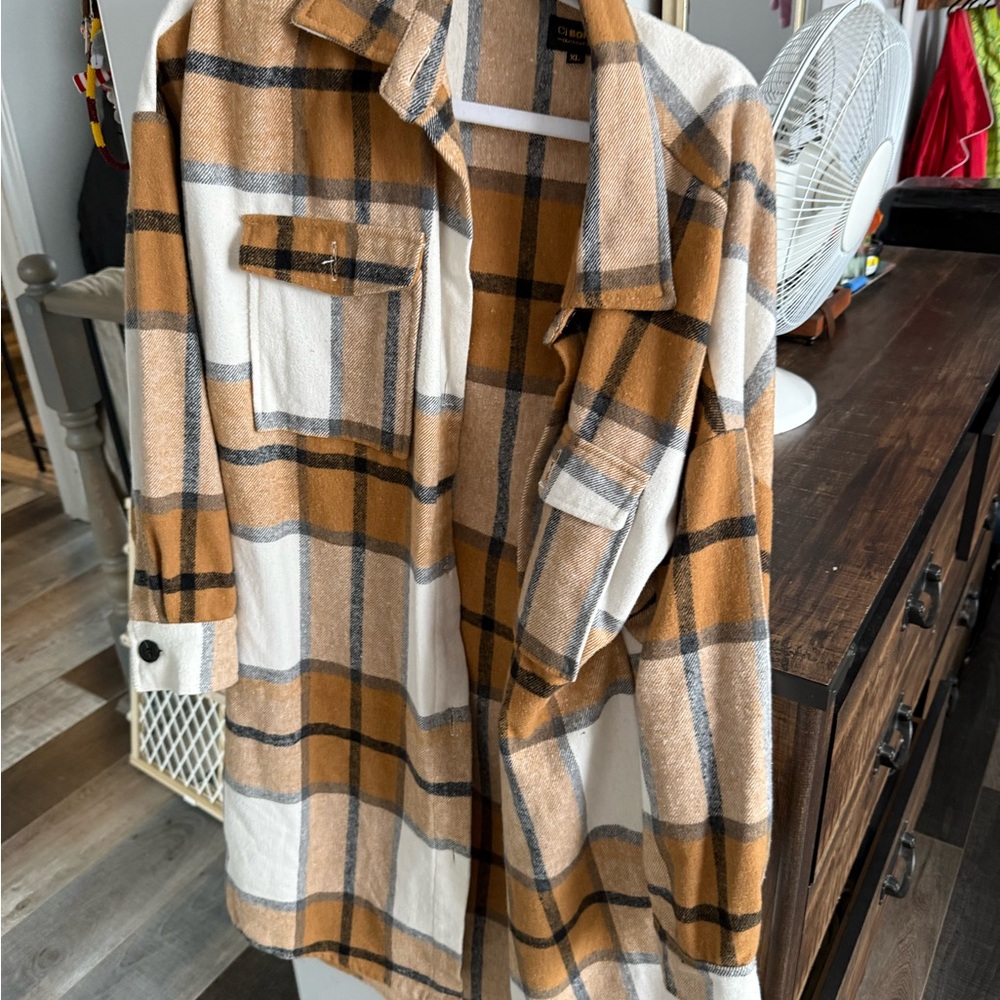 Plaid Shacket Jacket in Mustard and Cream